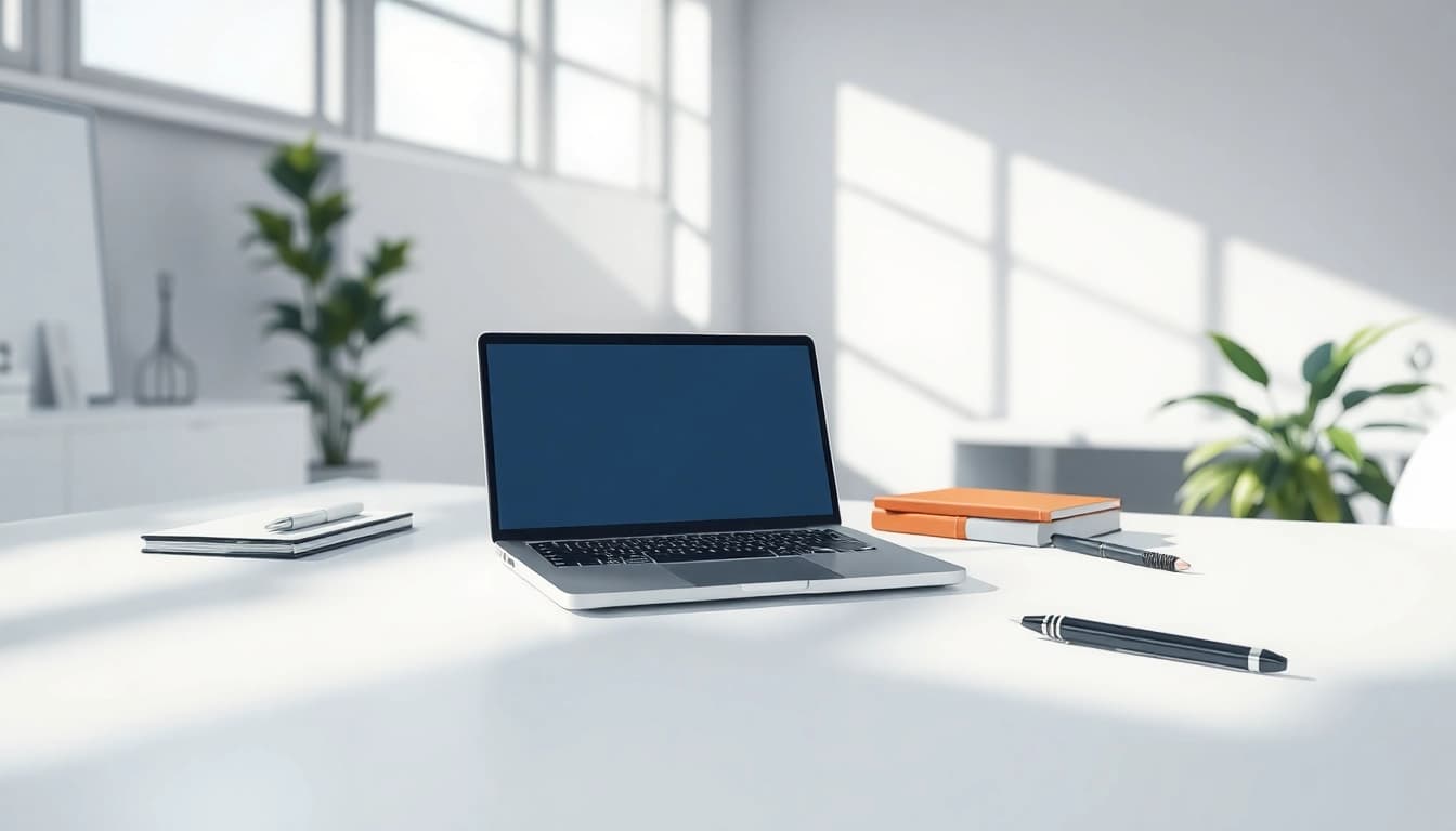 Usando MacBook Pro M3 en una oficina moderna y minimalista.