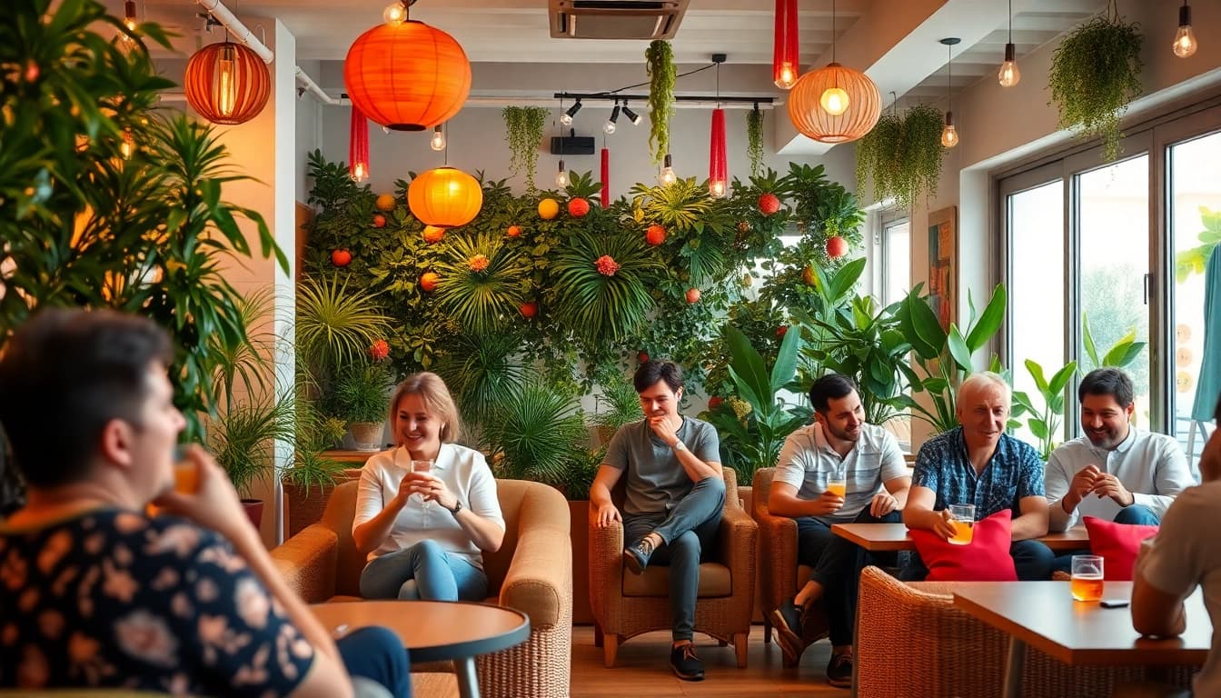 Erlebe den Social Club Lloret de Mar in einer einladenden, lebhaften Umgebung mit gemütlichen Sitzbereichen.