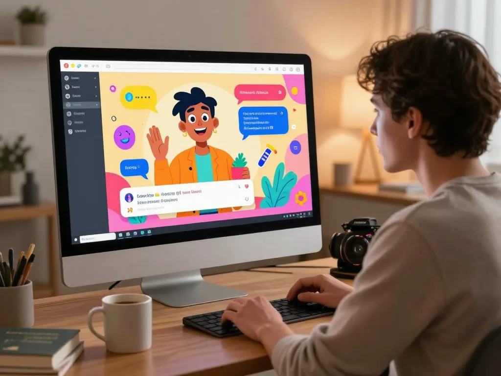 User engaging in a vibrant AI chat, embracing dynamic crush on character interactions in a cozy digital setting.