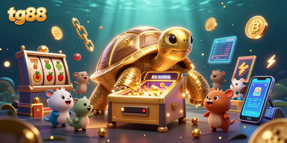 Engage with tg88's thrilling jackpot experience featuring a golden tortoise pinball machine in vibrant casino style.