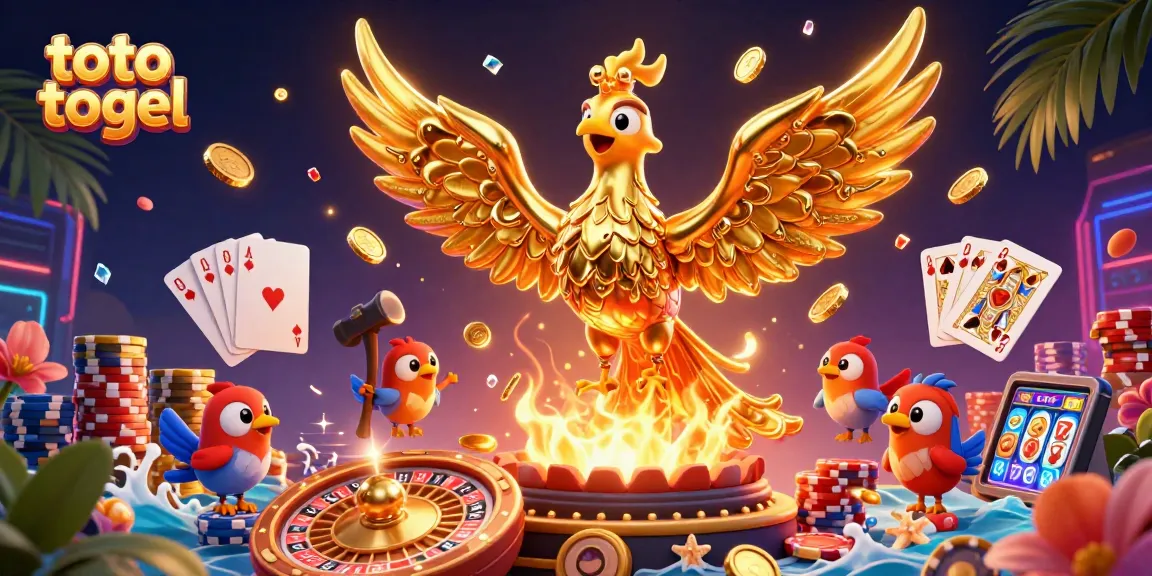 Experience thrilling toto togel excitement with a dynamic illustration of a golden phoenix and vibrant casino elements.