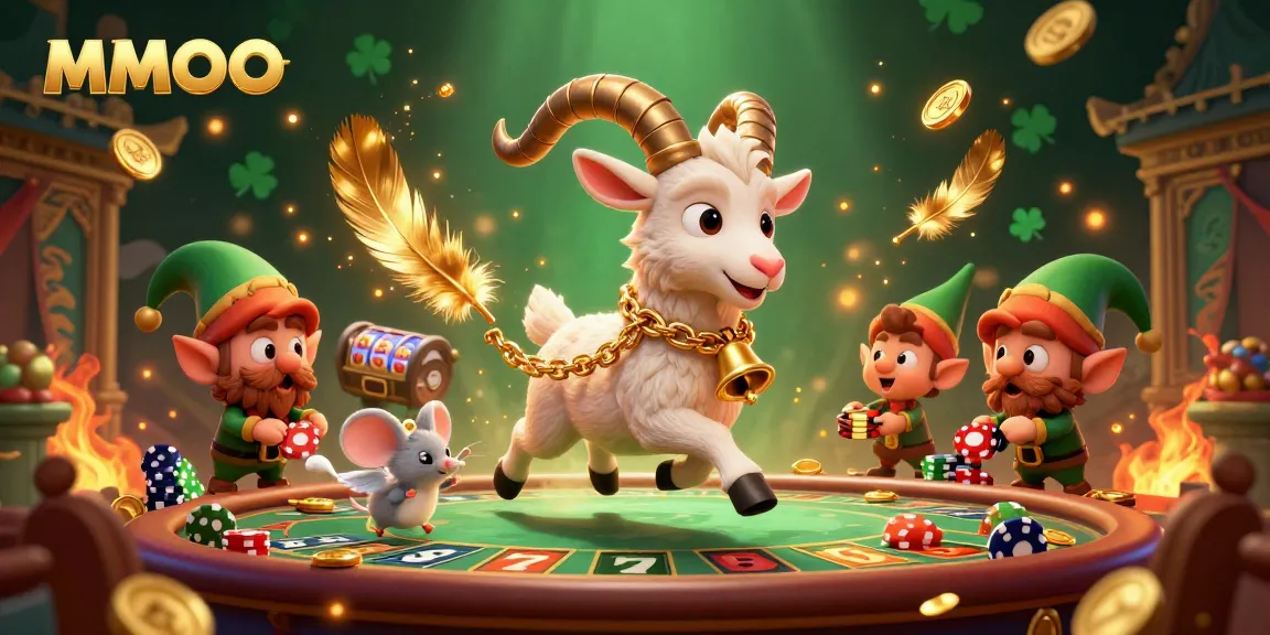 Engage with MMOO in a vibrant casino filled with action, featuring 3D characters and slot elements.