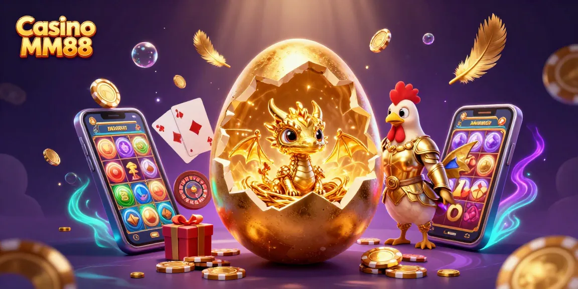 Win big at Casino MM88 with a magical 3D scene of a golden dragon and poker chips.