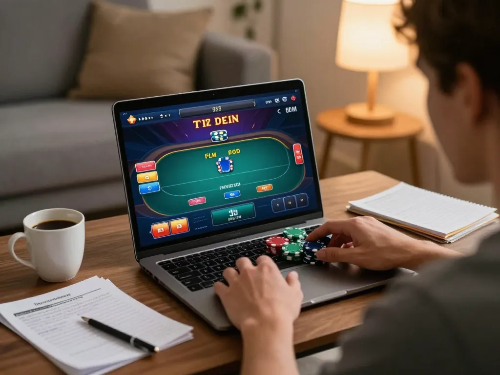 Engage in online poker at nhà cái BL555 with an excited player ready to bet.