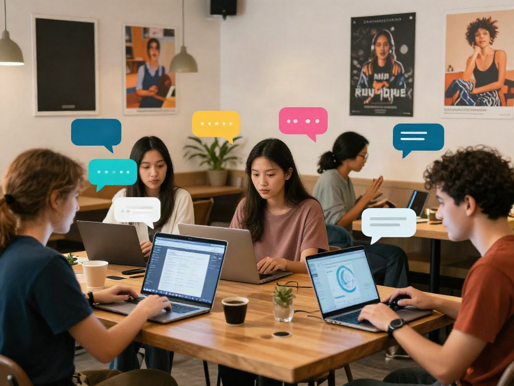 Engaging rokok88 login community hub scene with diverse users discussing topics online.