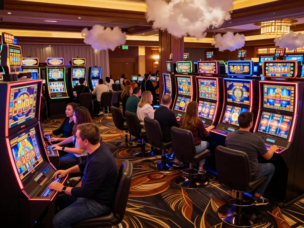 Players winning on lucky88 slot machines with vibrant designs and exciting gameplay in a luxurious casino.