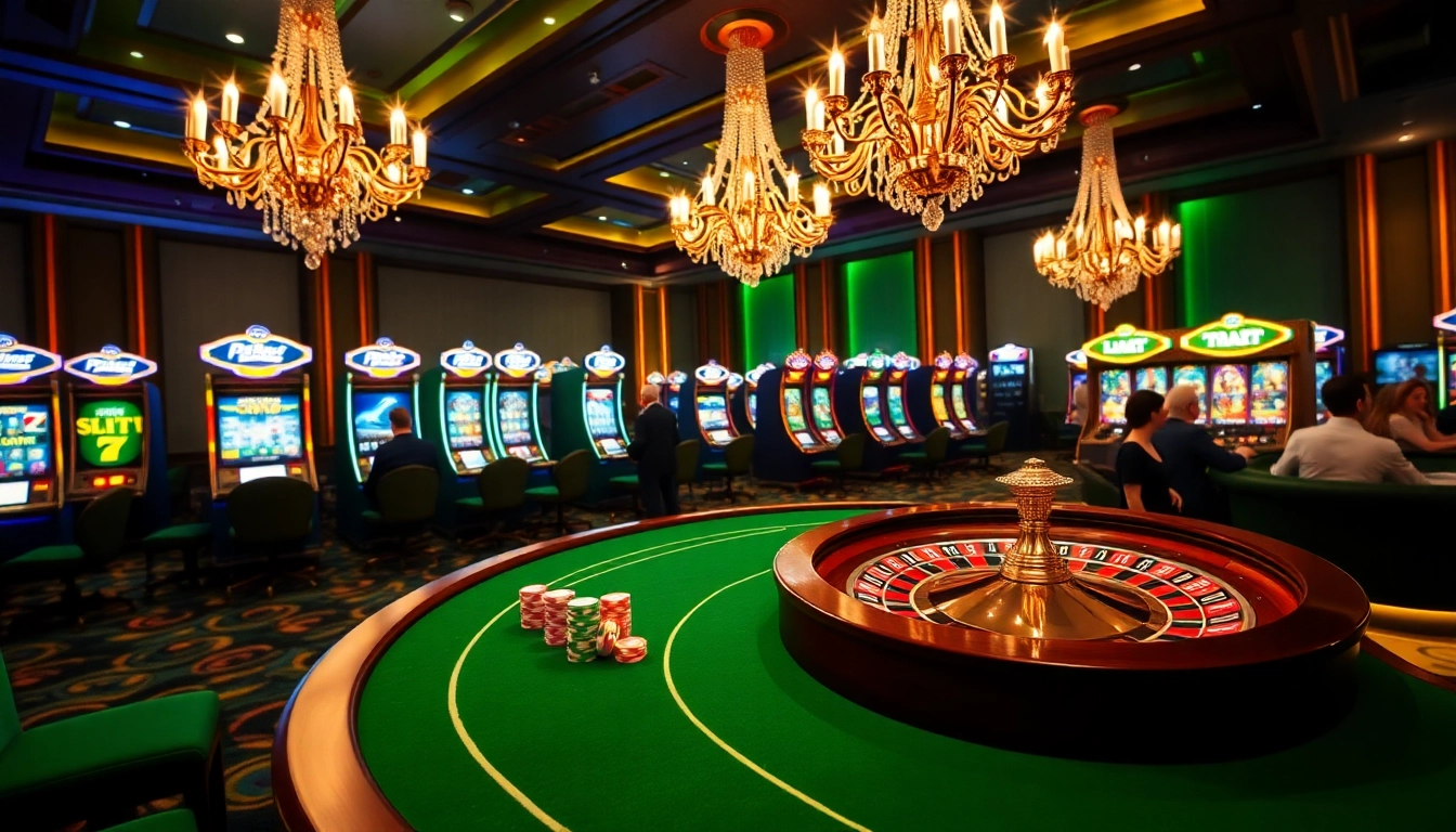 Experience thrilling online gambling with lu88 through vibrant casino visuals featuring tables and games.