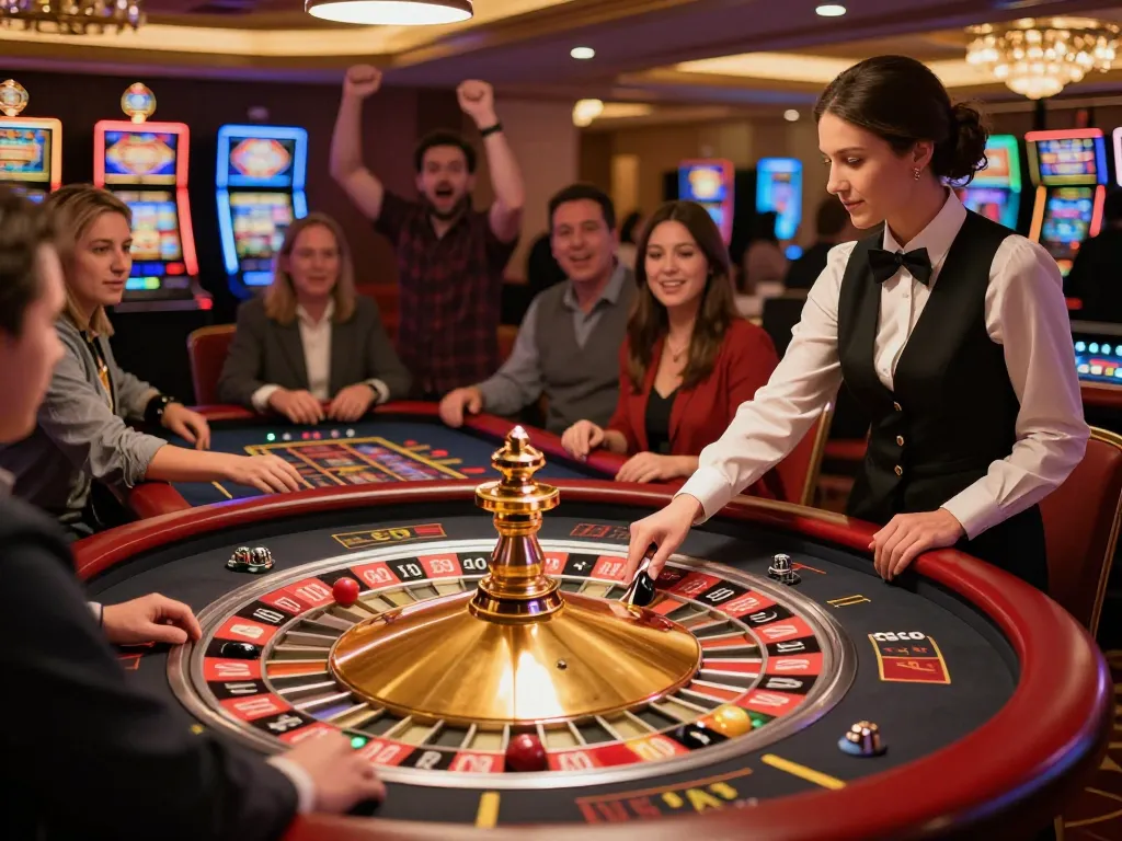 Players engage in high-stakes roulette action at TA88 casino with vibrant atmosphere and luxury decor.
