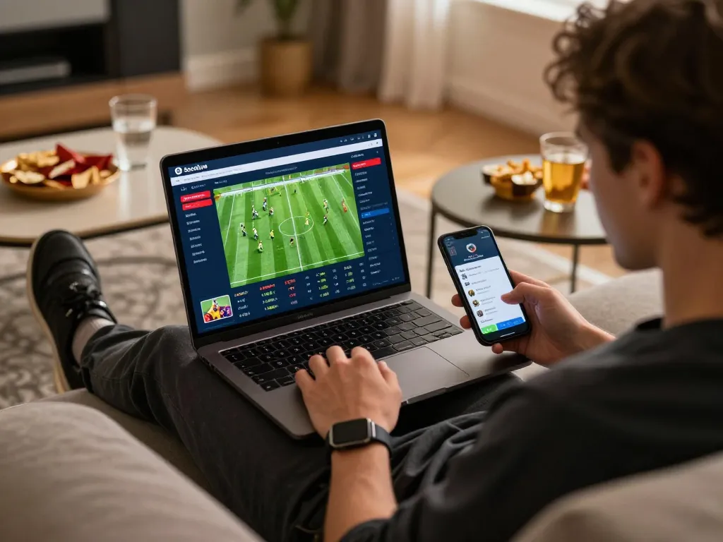 Socolive platform featured on laptop screen during an engaging home sports betting session, enhancing user experience.