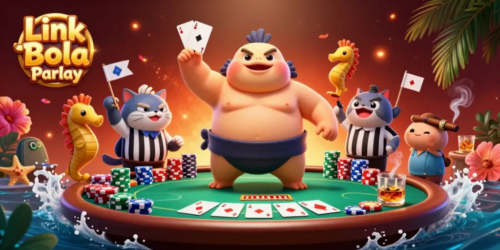 Bet on Link Bola Parlay with vibrant underwater casino elements and colorful scenes.