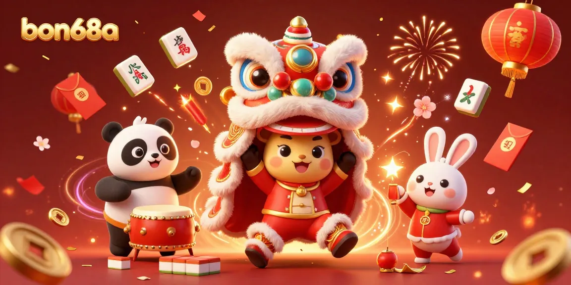 Engage with bon68a's vibrant celebration, featuring lion dance characters and festive gambling elements.