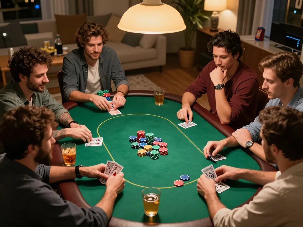 Players strategizing during an engaging poker night, revealing excitement at nhà cái 88vv table.