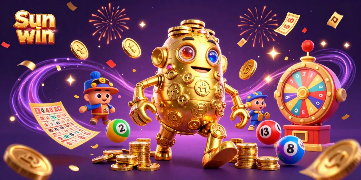 Engage in exciting gameplay at Sun win with dazzling golden golem and vibrant lottery elements.
