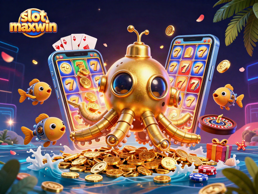 Experience slot maxwin with a golden kraken submarine surfacing amid slot game action.