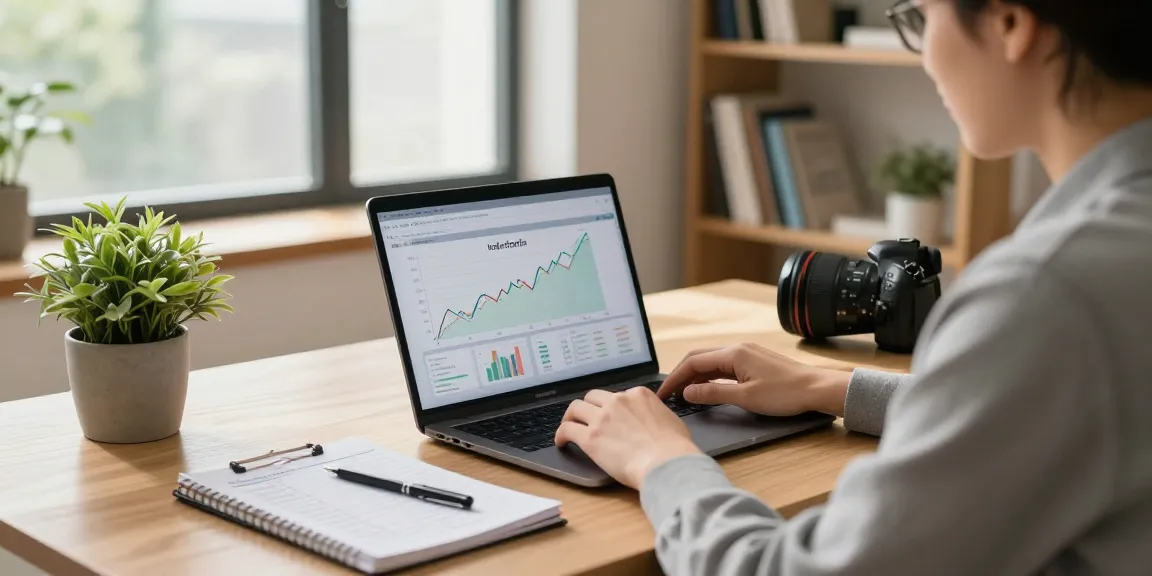 Investor analyzing Indexfonds performance in a bright home office