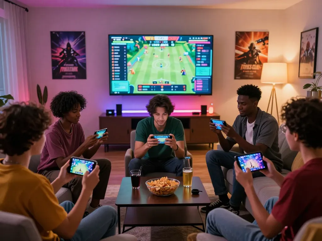 Friends enjoying a lively gaming night with the 789 club app in a cozy living room.