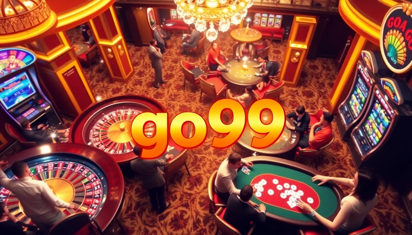 The energy of the go99 game showcased in a vibrant casino scene with players at poker tables and slot machines.