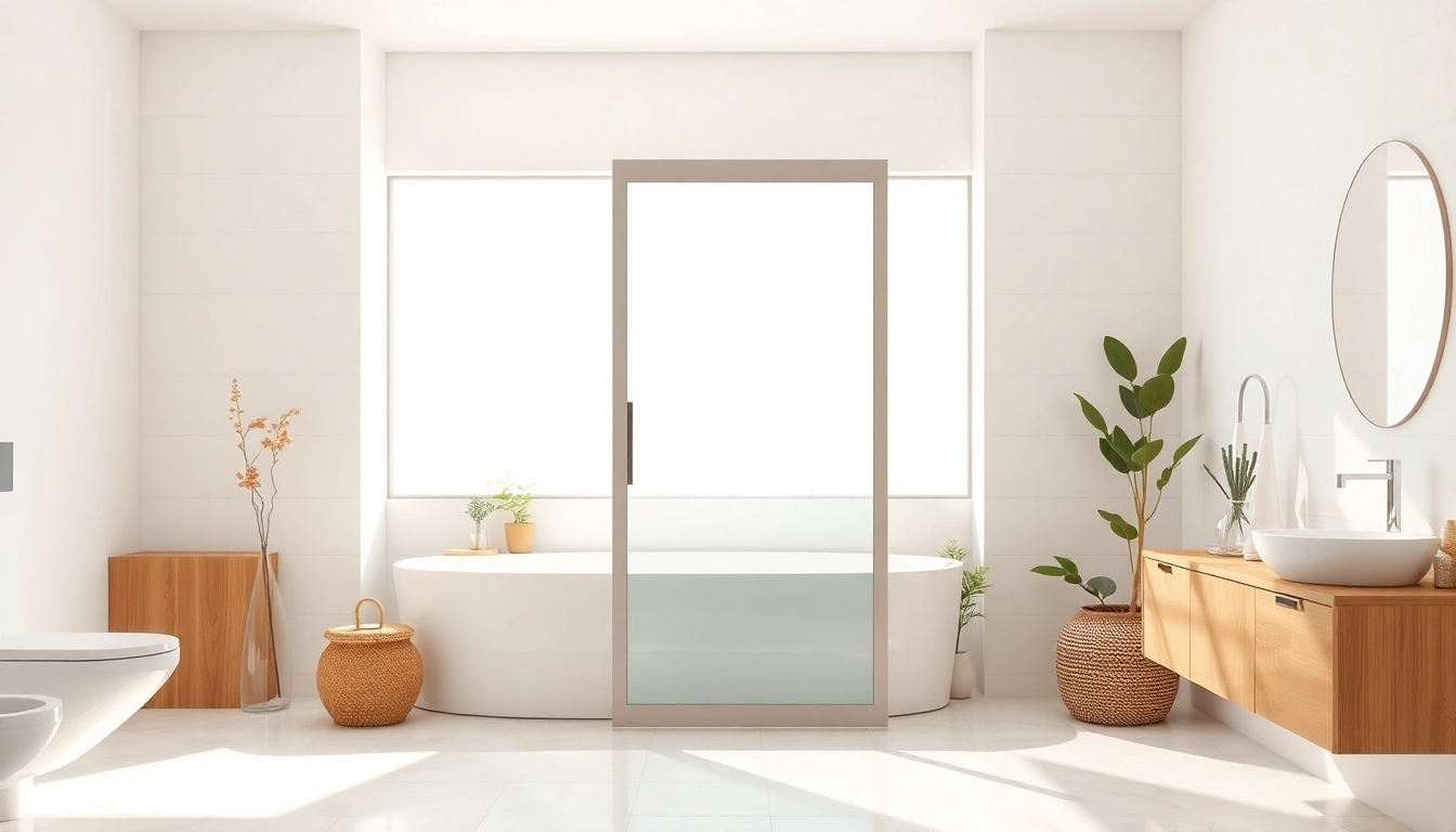 See a modern shower screen sliding door framed by elegant bathroom decor and natural lighting.