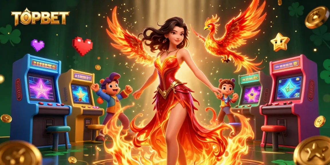 Experience TOPBET with vibrant 3D casino illustration showcasing a fierce player and winning elements.