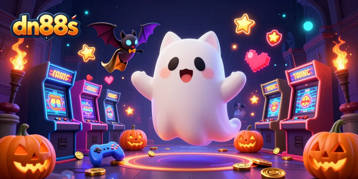 Engage with thrilling games at dn88s, featuring a ghost cat and bat in a vibrant casino scene