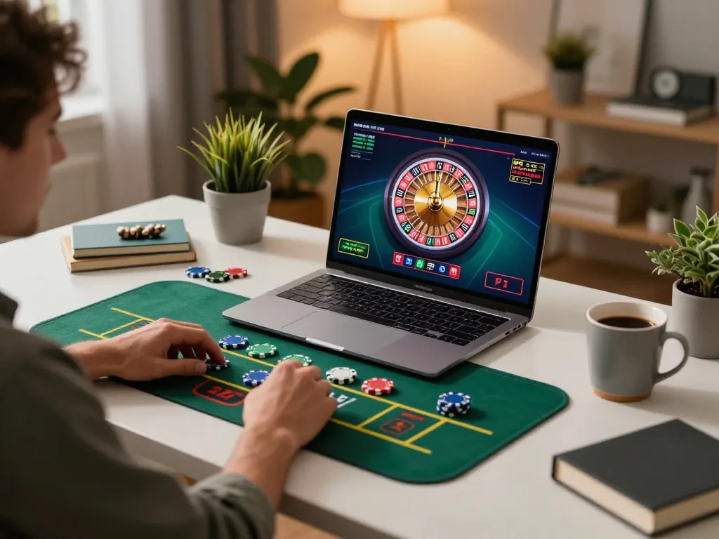 Player engaging in Đại lý cm88 online gaming with live dealer roulette on laptop.