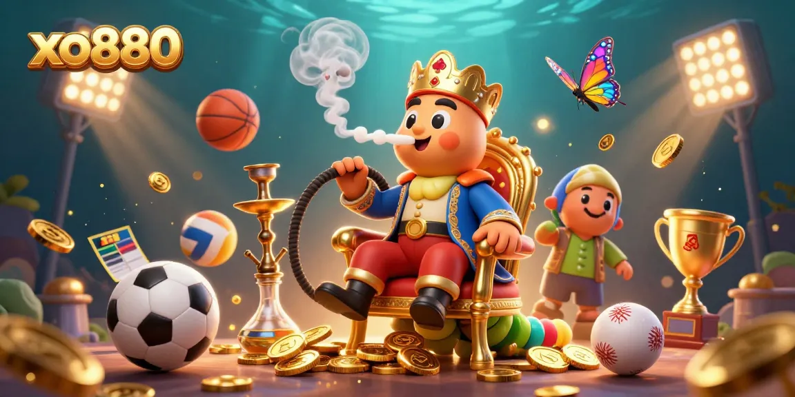 Experience the thrilling world of xo880 as sports balls burst through a vibrant 3D casino scene.