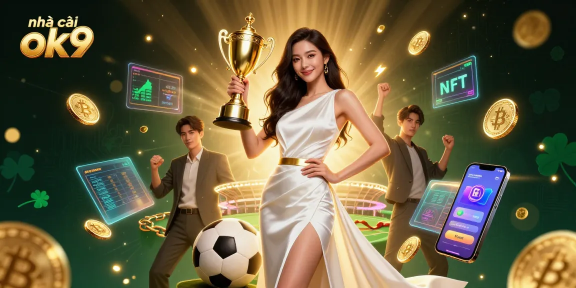 Experience the thrill of nhà cái ok9 with a victorious player celebrating sports betting victories in a dynamic casino scene.