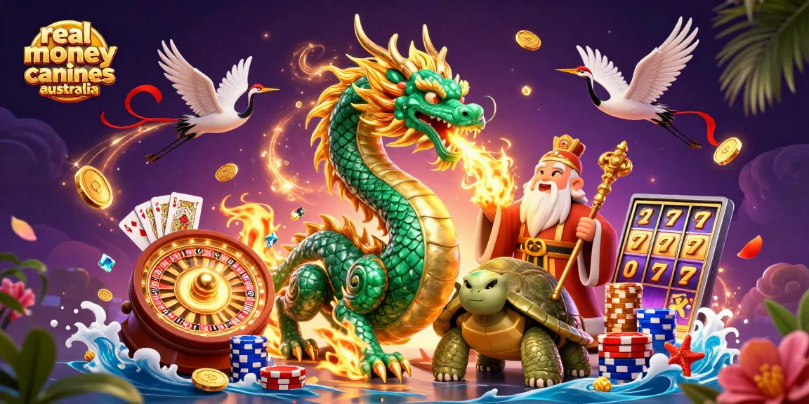 Experience real money online casinos Australia with vibrant dragons, lucky cranes, and charming casino elements.