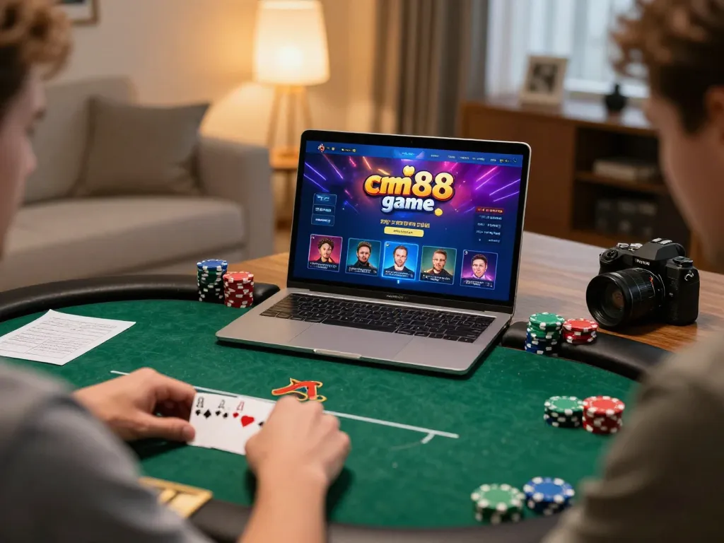 Player strategizing during an online poker session at cm88game with notes and chips present.