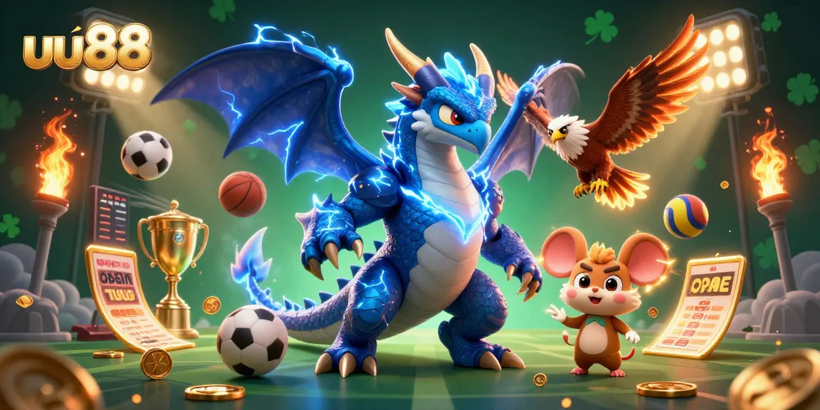 uu88 showcases an electrifying casino scene with thrilling sports elements and dynamic characters.