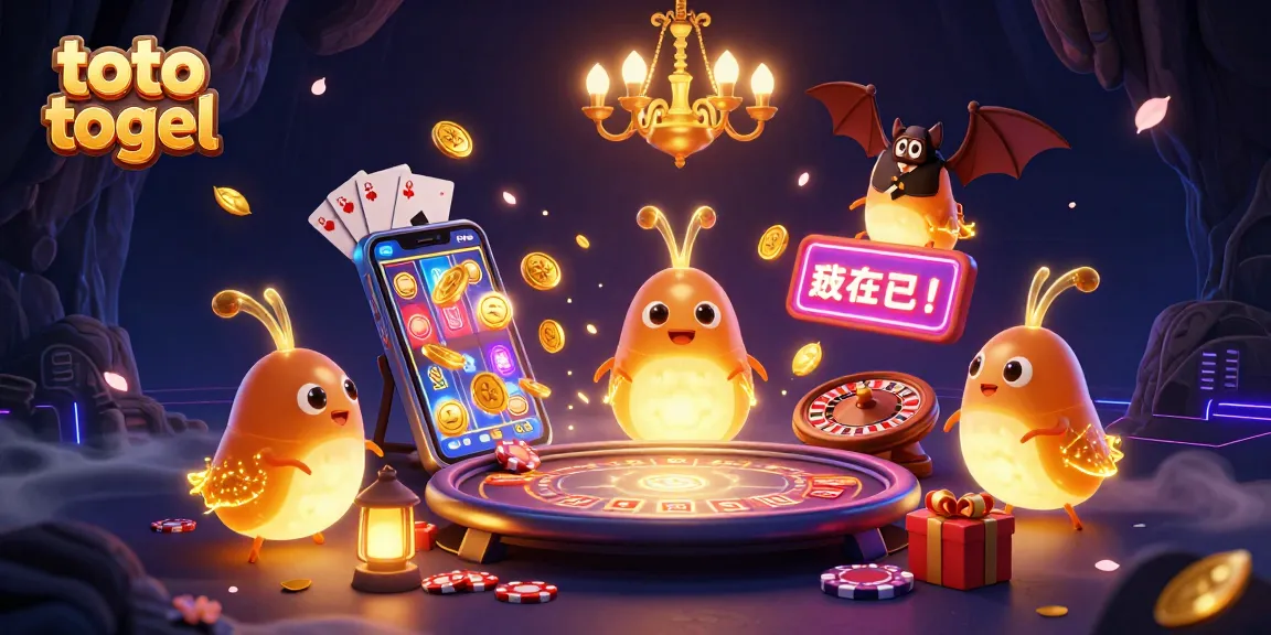 Toto togel inspired illustration showcases vibrant glowworms lighting a dynamic casino scene.