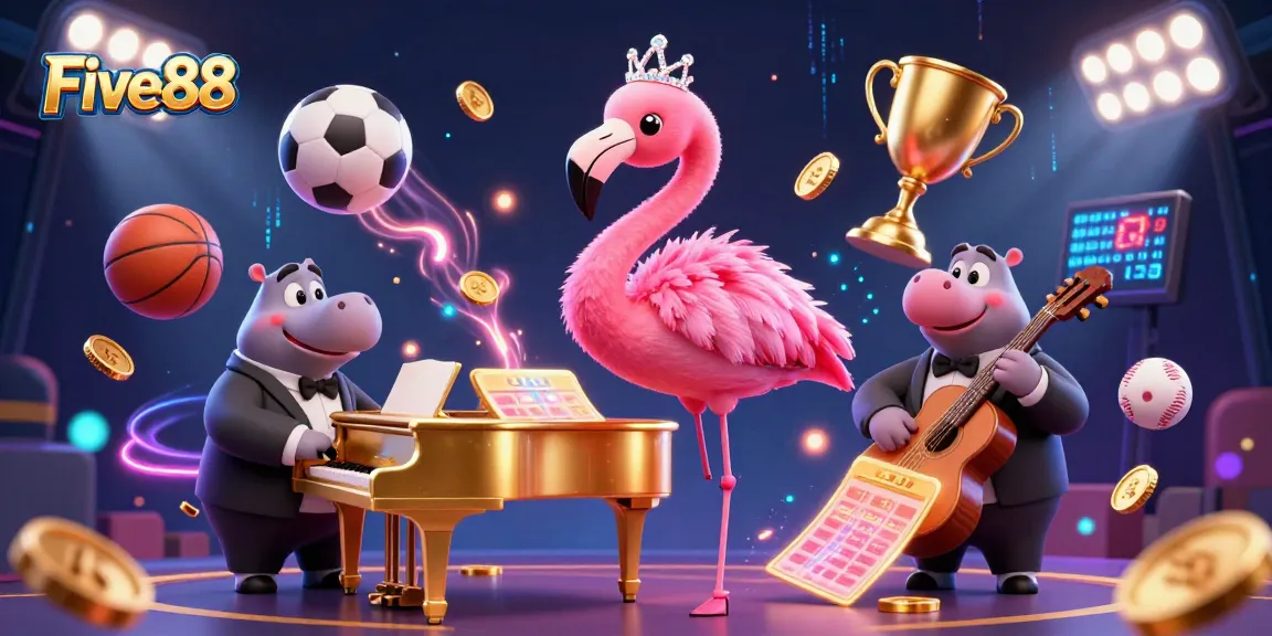 Experience dynamic sports betting action at Five88 with a colorful casino scene illustrated.