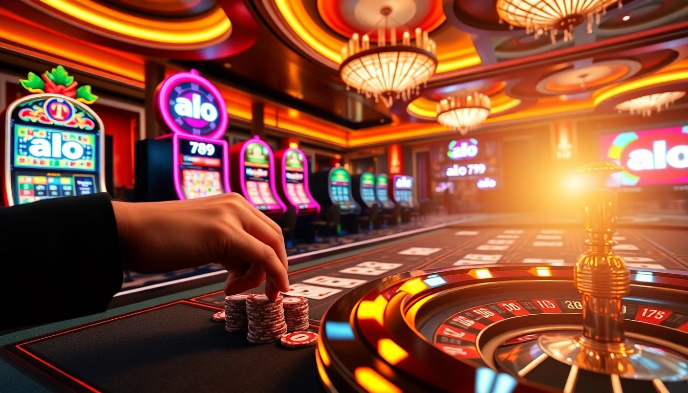 Experience the excitement of gambling with alo 789 at a lively casino setting with vibrant tables and engaging gameplay.