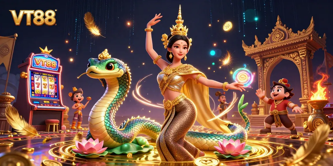 Play exciting slots at VT88 with a stunning scene featuring traditional elements and a vibrant atmosphere.