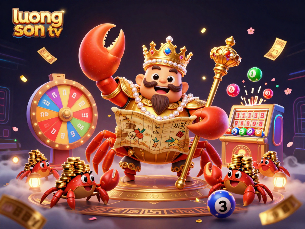 Join the fun with luong son tv’s vibrant casino-themed scene featuring golden crab and dynamic game elements.