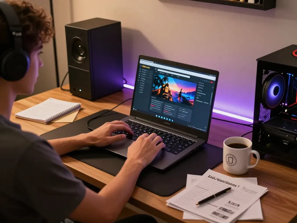 Person engaged with lc88 com on a laptop at home, showcasing online gambling atmosphere