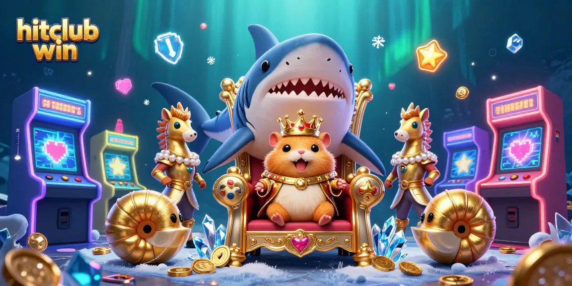 Experience hitclub win with the golden hamster king overseeing vibrant arcade features in a thrilling casino scene.
