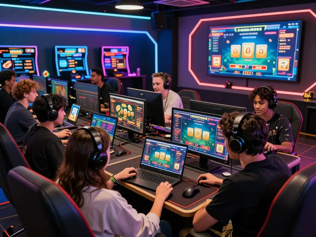 Players enjoying a thrilling game at 789P online casino with colorful screens and interactive elements.