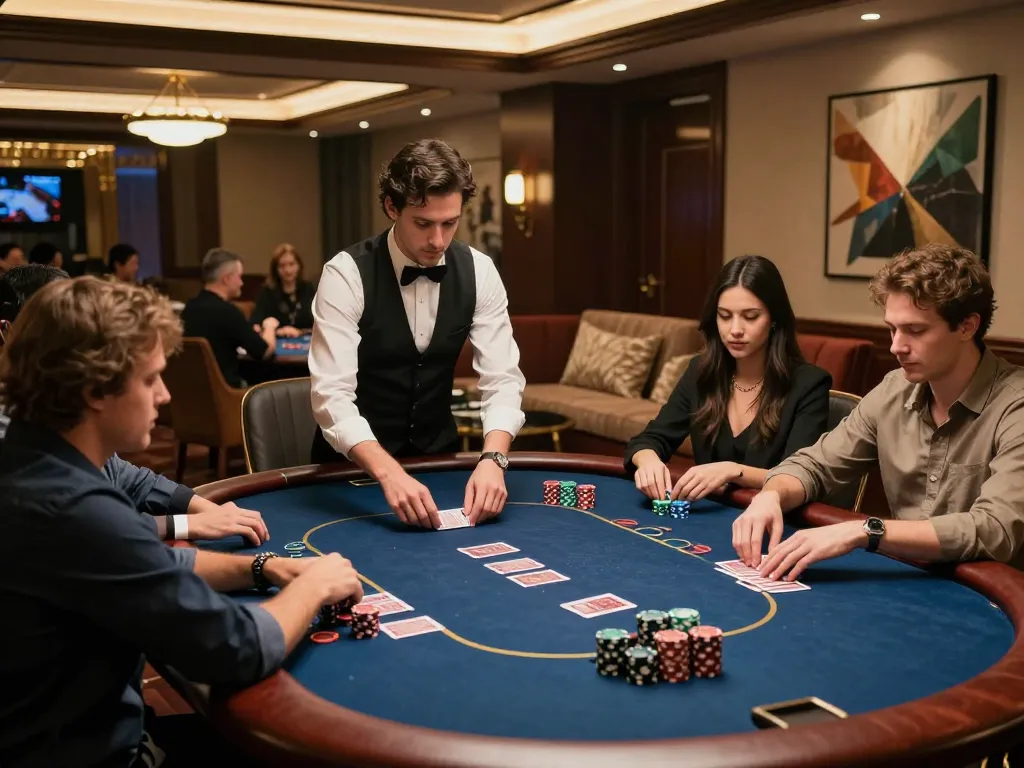 Players engage in high-stakes poker at the TR88 VIP gaming table, highlighting the luxurious casino atmosphere.