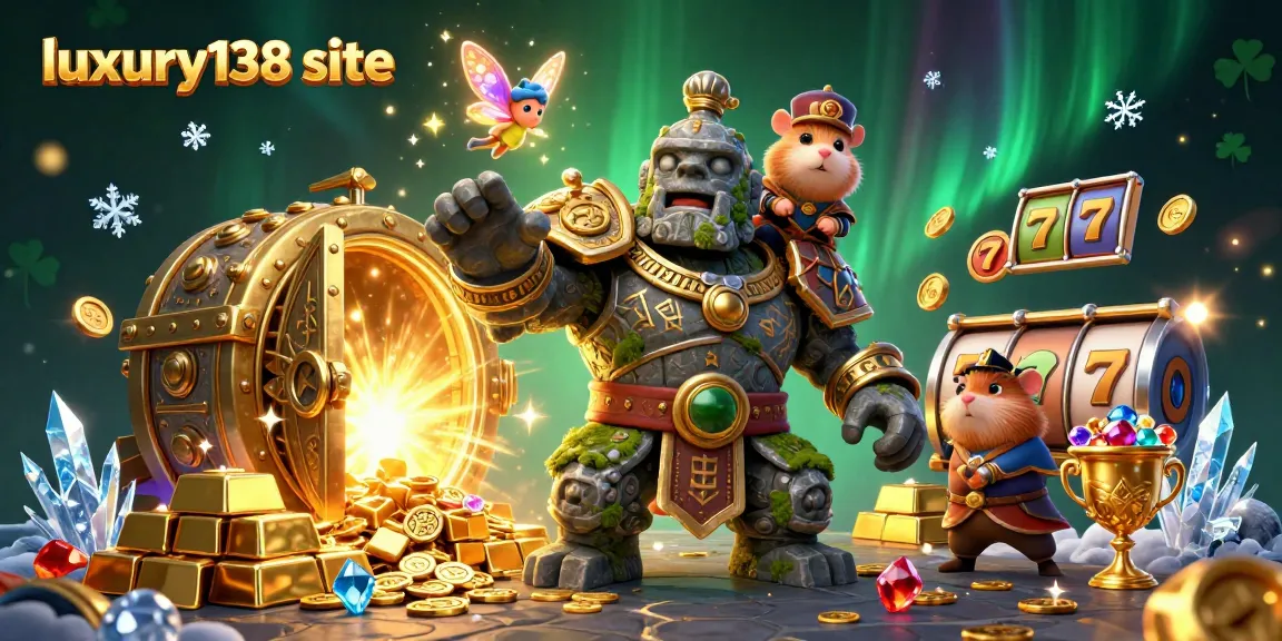 Experience the thrill of the luxury138 site with a vibrant 3D illustration featuring fantasy characters and classic casino elements.