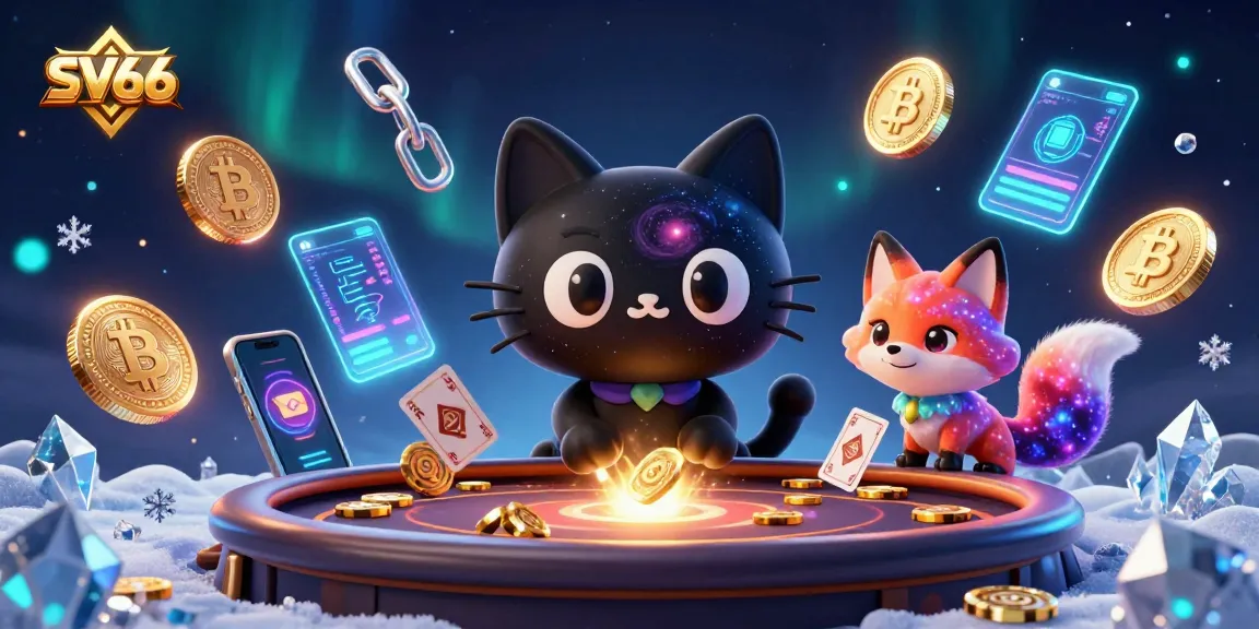 SV66 players enjoy vibrant winning experiences at this cosmic casino with gold chips and glowing elements.
