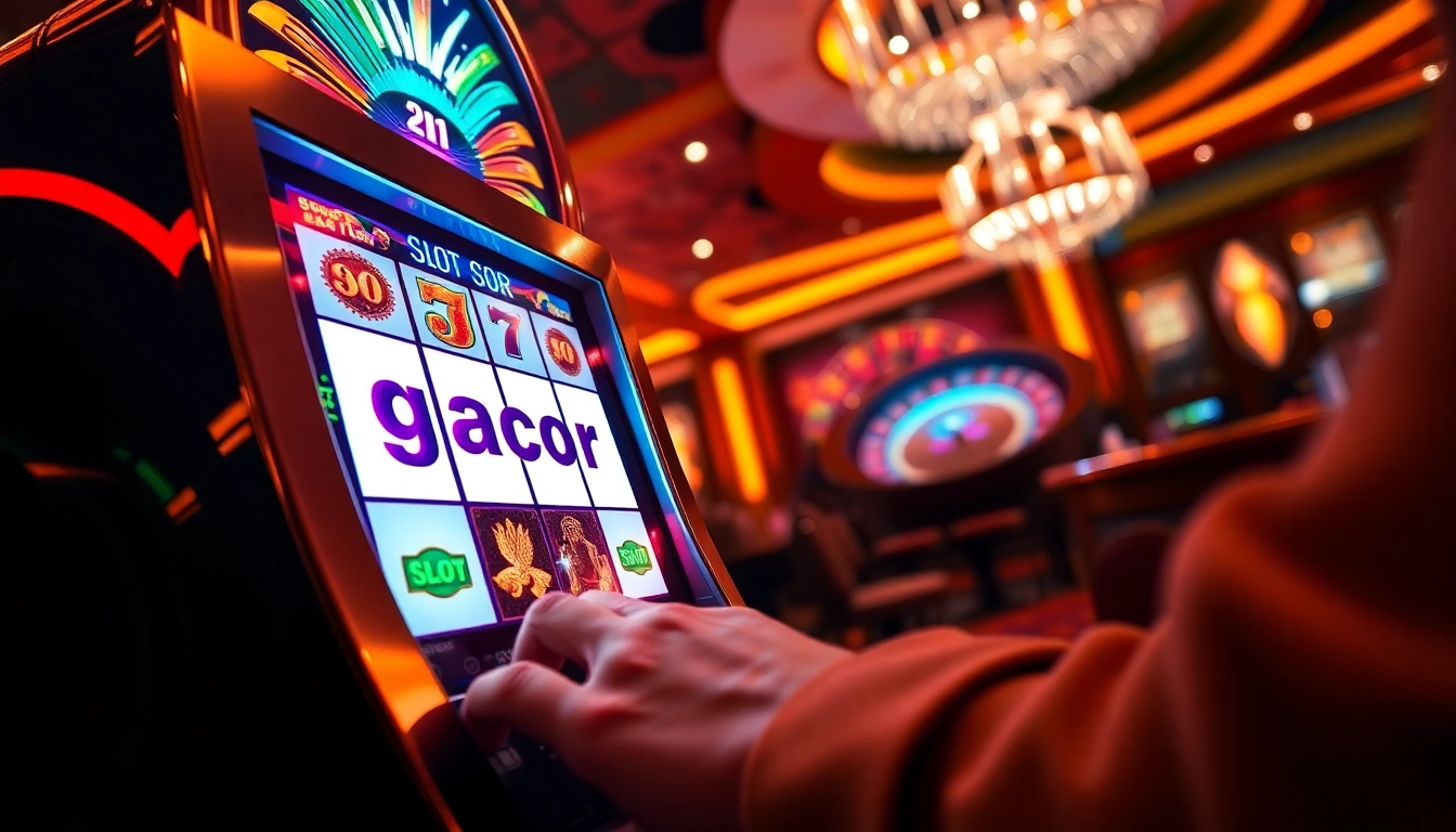 Experience excitement at the slot gacor machine, showcasing vibrant casino elements and dynamic gameplay.