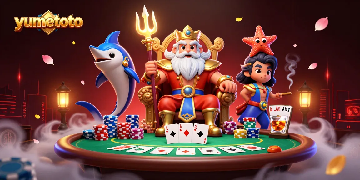 Experience thrilling gameplay at yumetoto with Neptune and exciting poker elements illustrated.