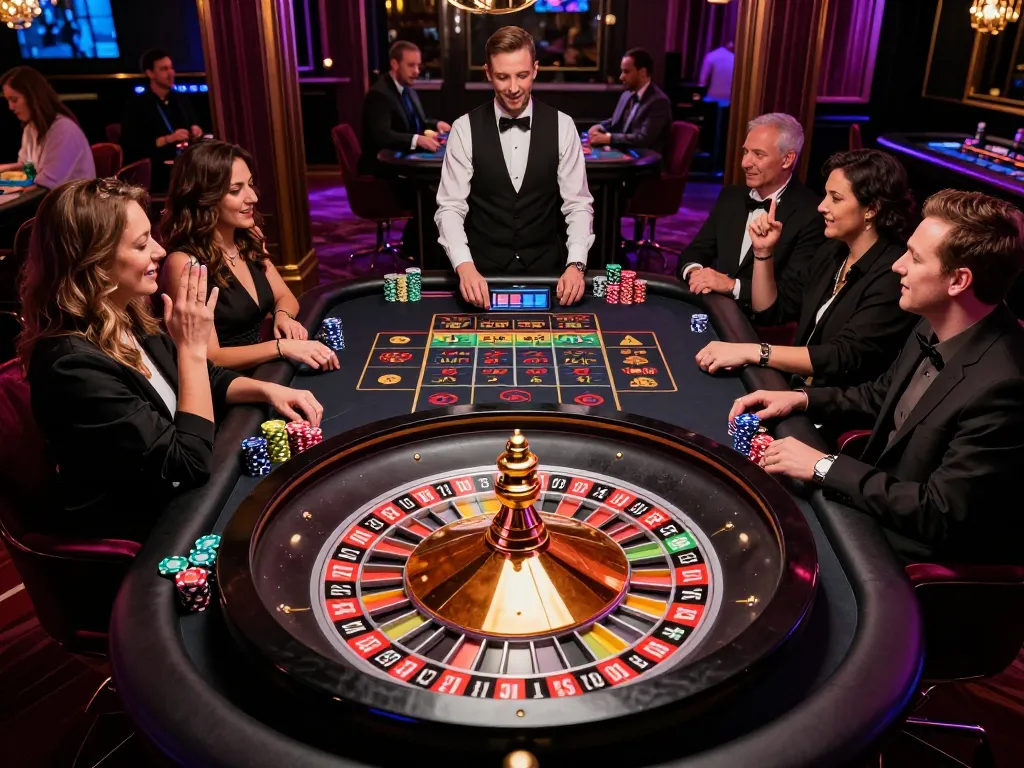 SIN88 players placing bets and enjoying a thrilling live roulette game at an upscale casino setting