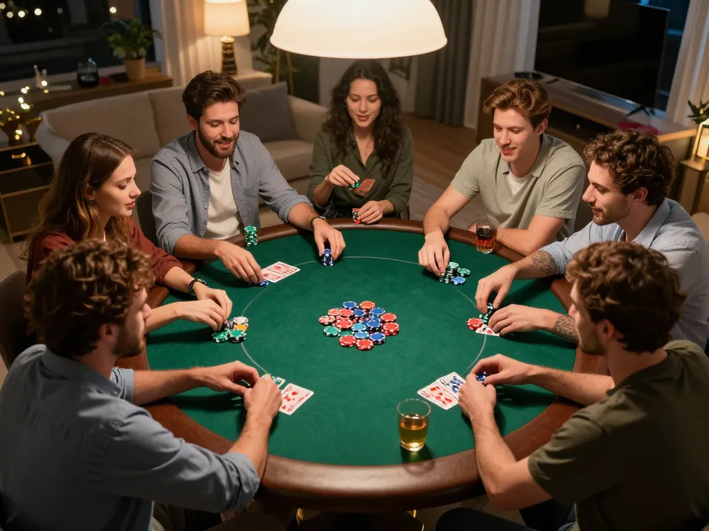 Exciting home poker night showcasing strategic gameplay for LUCKY88 đăng nhập.