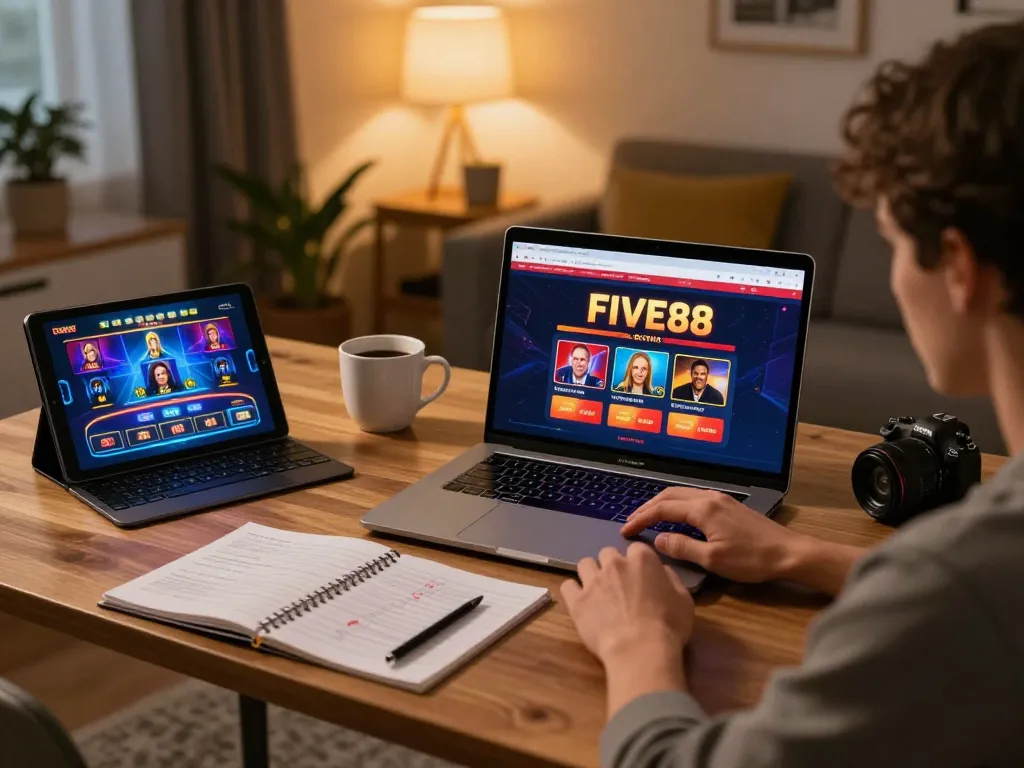 Experience engaging online gaming strategies at five88 with a player intensely focused on a laptop.