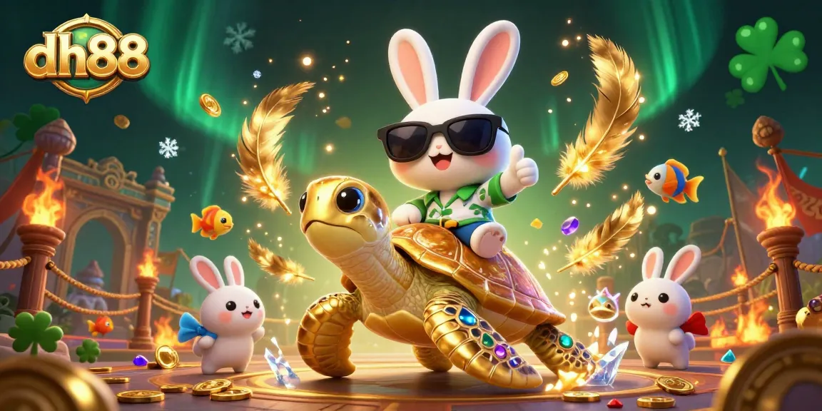 Experience thrilling action at dh88 with an adorable rabbit, golden turtle, and vibrant underwater scene.