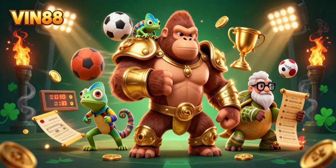 Experience thrilling sports betting action with VIN88, featuring a powerful gorilla king and vibrant game elements.