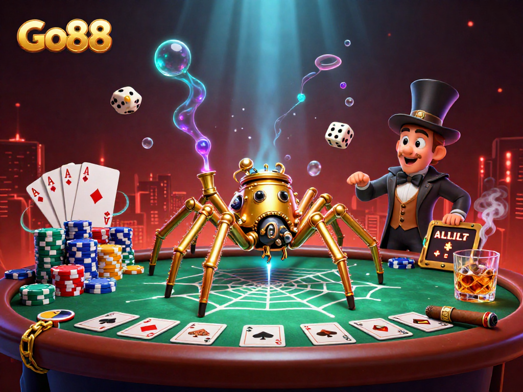 Engage with Go88's immersive casino experience through a vibrant steampunk scene depicting rich gaming elements.