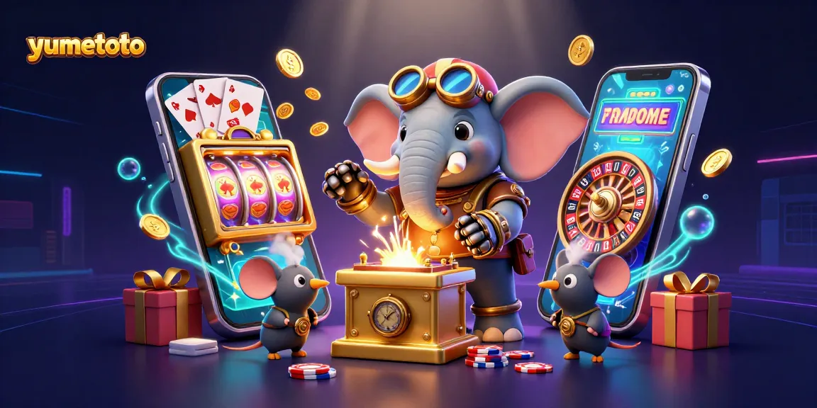 Spin the reels on yumetoto as the steampunk elephant engineer operates a golden slot machine.
